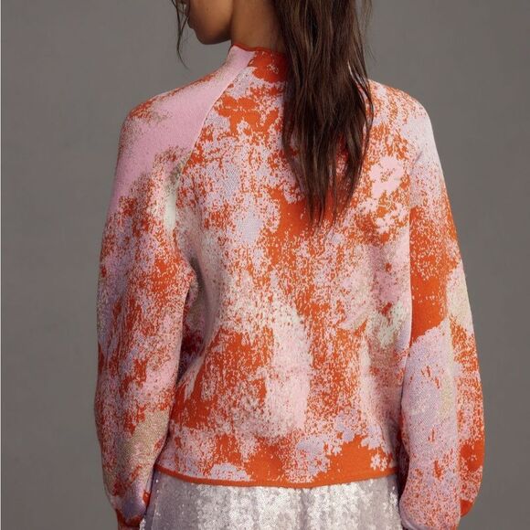 The Beatriz Mock-Neck Sweater:
Lurex Edition Abstract Orange and Pink Sweater - Picture 7 of 8